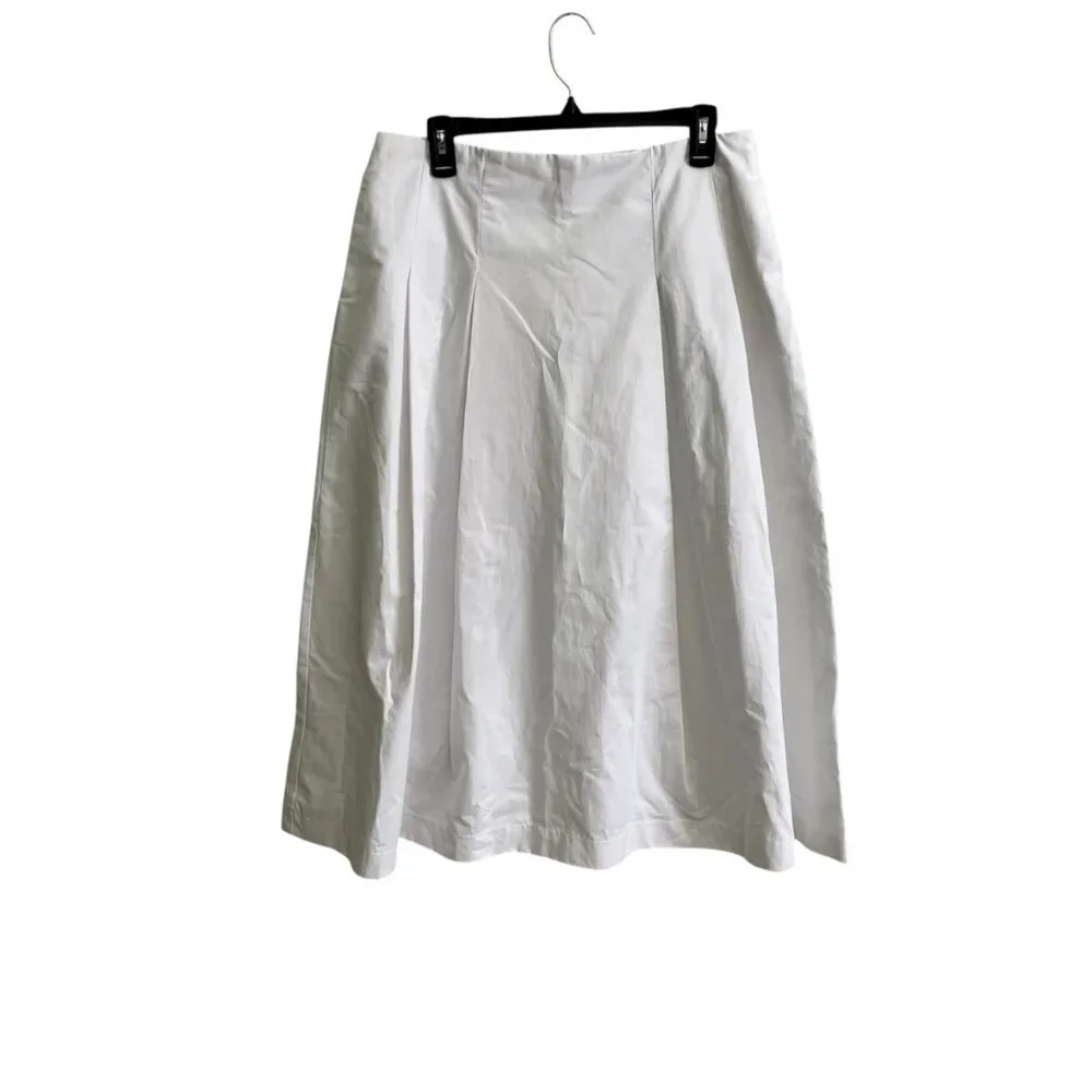 Zara White Pleated Midi Skirt - Size Large - Organic Cotton - Minimalist Chic - Picture 7 of 11